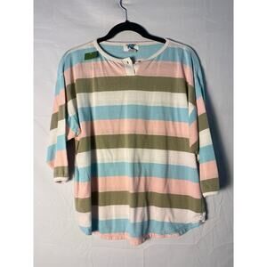 Vintage 80s 62 East Pastel Multicolor Striped Dolman Sleeve Henley Shirt Medium